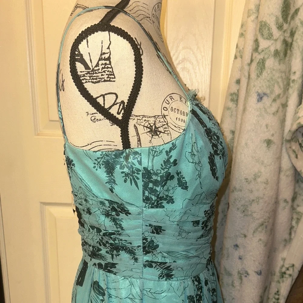 NWT Laundry By Shelli Segal Aqua Floral 100% SILK DRESS - Picture 11 of 13